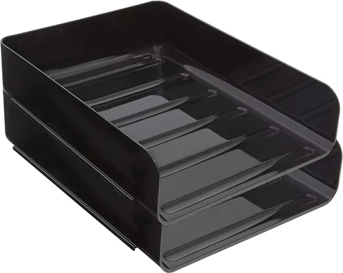 Vista 2 de TRU RED Bandeja de plástico apilable de carga frontal, color negro - Organizador de papel de escritorio para archivos y documentos de oficina