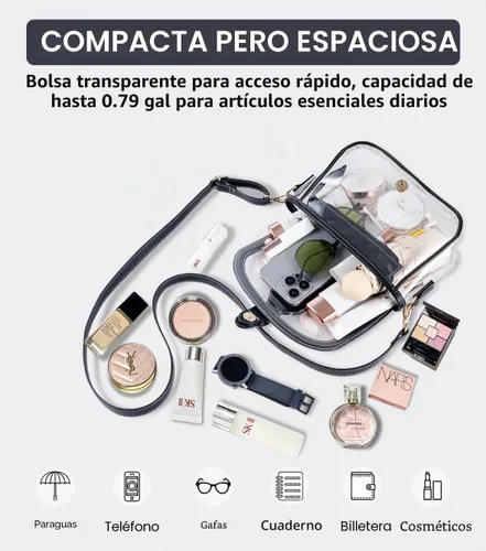 Vista 4 de Bolsa transparente para eventos de estadio, bolso cruzado Negro