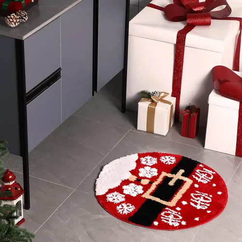 Vista 3 de Ceenna Alfombra de baño de Navidad, tapete de baño con cinturón de Papá Noel, tapete de baño absorbente de 24 x 24 pulgadas, tapete antideslizante