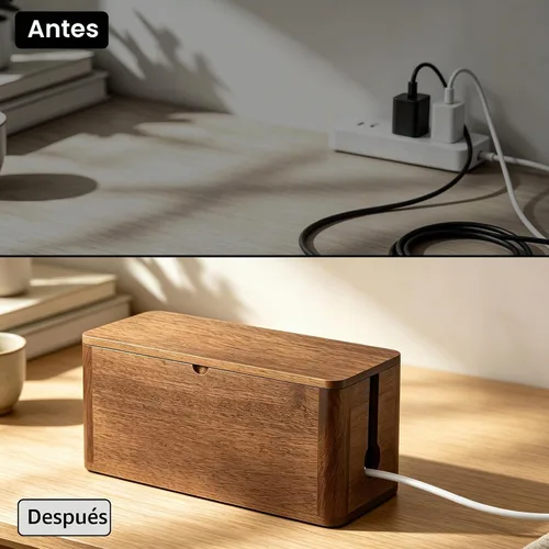 Vista 4 de ZhiYo Caja de gestión de cables de madera, caja organizadora de cables Marrón