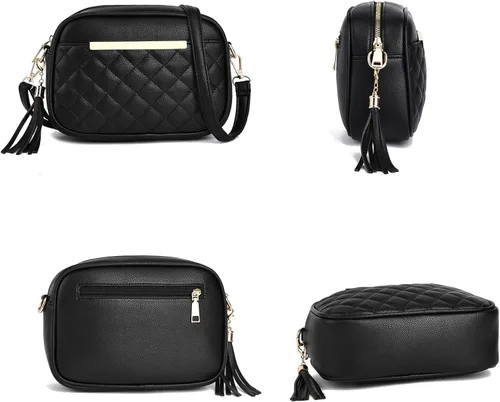 Vista 2 de I IHAYNER Bonito bolso pequeño cruzado para mujer, bolso de hombro acolchado para niñas, bolso ligero con borla