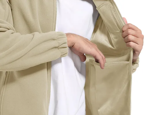 Vista 6 de CRYSULLY Chaqueta de forro polar táctica con cremallera completa para hombre, abrigo de invierno con múltiples bolsillos
