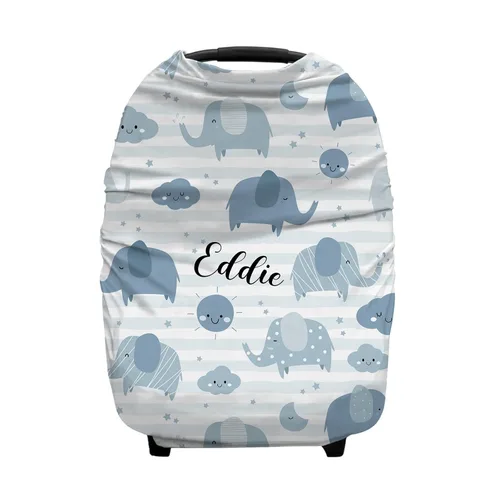 Vista 9 de Fundas de asiento de automóvil personalizadas con nombre a rayas de vaca, funda de lactancia personalizada para bebés, toldo de asiento de automóvil
