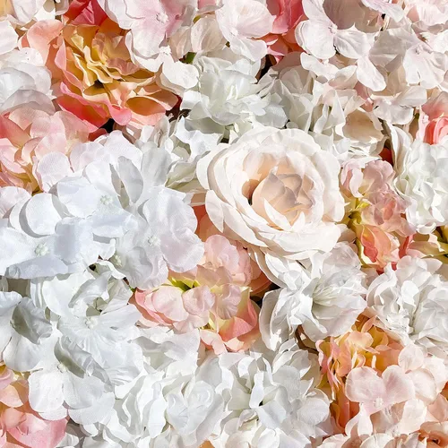 Vista 4 de 5 piezas de flores artificiales para pared, rosas de seda colgantes, juego de paneles de pared de flores, pared romántica de flores champán para 10