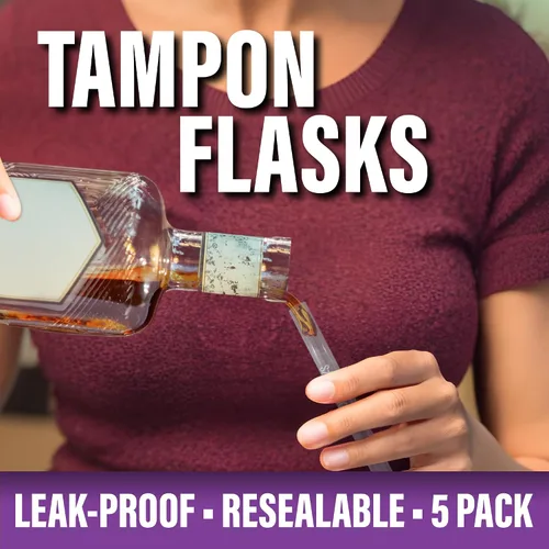 Vista 2 de Tampon Flask – 5 frascos ocultos falsos a prueba de fugas para mujeres Tampón de alcohol – Tubos de alcohol de tampón perfectos para conciertos