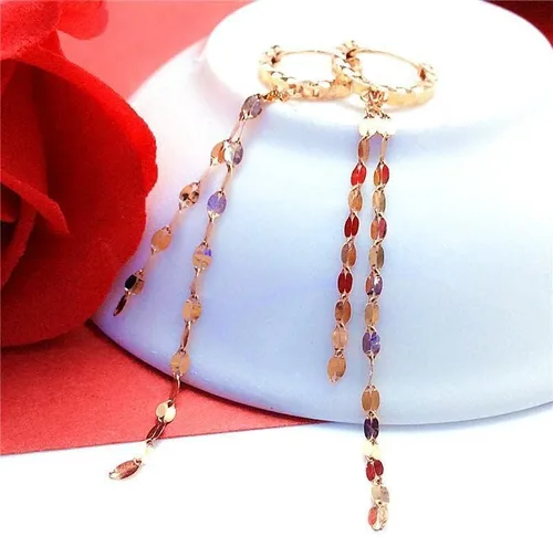 Vista 2 de SAGEKING 2024 New 585 Purple Gold Jewelry 14K Rose Gold Tassel Chains Earrings For Women Charm New Classic Fashion Ear Buckle Party Gift Fashion