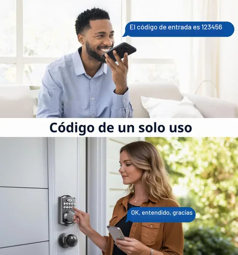 Vista 8 de Cerradura de puerta de entrada sin llave con 2 perillas, cerrojo electrónico retroiluminado con asa, bloqueo automático, códigos únicos, cerrojo