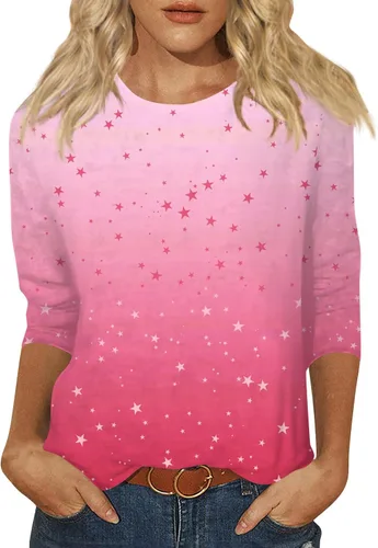 Vista 157 de Camisetas personalizadas para mujer, a la moda, casual, de séptima manga, estampada, cuello redondo, camiseta