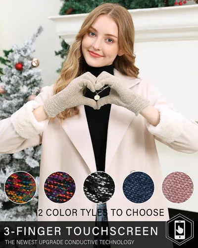 Vista 6 de FZ FANTASTIC ZONE Womens Winter Touchscreen Gloves for Cold Weather, Chenille Warm Knit Gloves