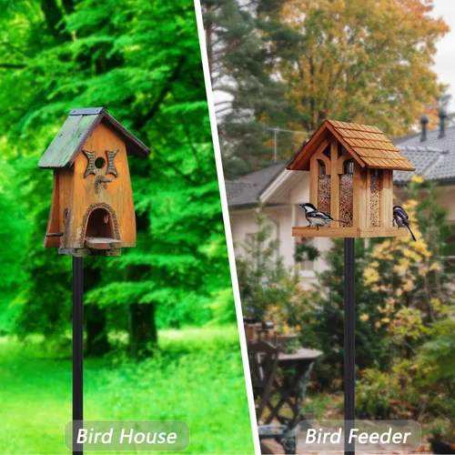 Vista 8 de Kit de poste para comedero de pájaros, poste de casa de pájaros de 79 pulgadas para exteriores resistente, 5 puntas de base ajustables, soporte