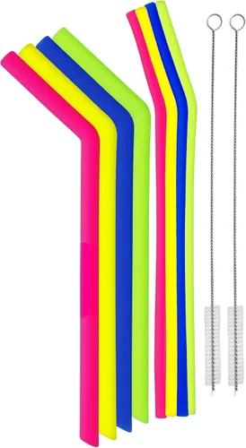 Vista 5 de ¡Traytastic! Pajitas de silicona transparente – 8 unidades, (4) Jumbo y (4) pajitas de tamaño estándar + (2) cepillos de limpieza, reutilizables