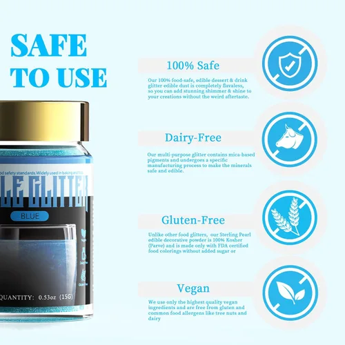 Vista 4 de LOCDO Purpurina comestible, polvo lustre comestible, purpurina 100% de grado alimenticio para bebidas y alimentos y pasteles, sin sabor ni textura