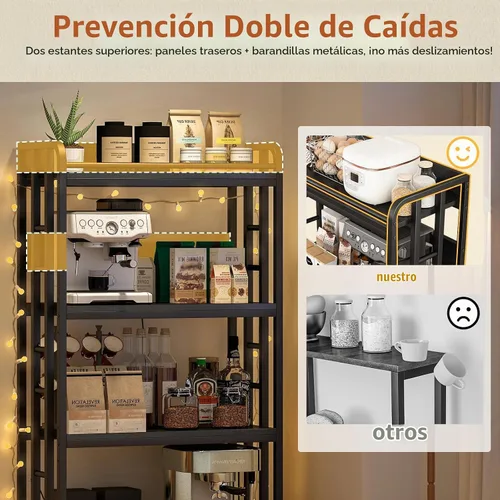 Vista 7 de METYERRY Soporte para microondas con almacenamiento, estante de cocina de 4 niveles con toma de corriente y puertos de carga USB, carrito de cocina