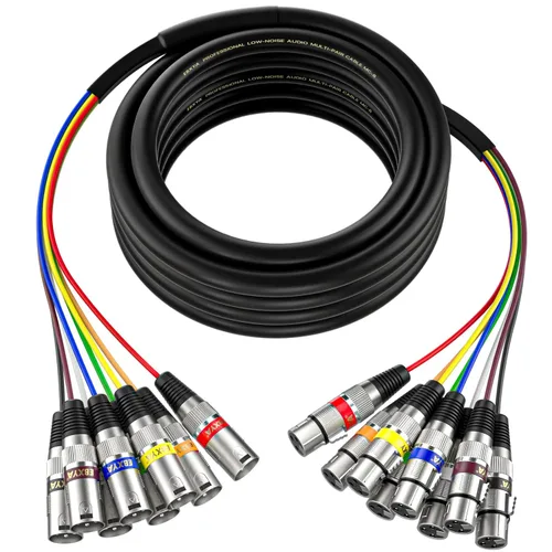 Vista 9 de Cables XLR Snake de 3 pies 4 colores, 4 canales macho a hembra XLR cable de micrófono Cable de conexión de serpiente de 3 pines para grabación