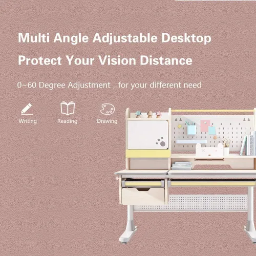 Vista 2 de FCD Escritorio y silla para niños, juego de escritorio y silla de estudio ergonómico ajustable de madera, mesa de dibujo y estación de computadora