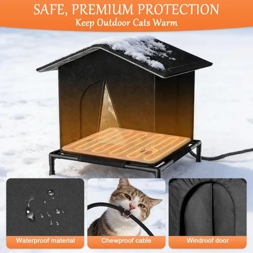 Vista 6 de Casa para gatos climatizada para exteriores para invierno, refugio para gatos extremadamente aislado y resistente a la intemperie con puerta