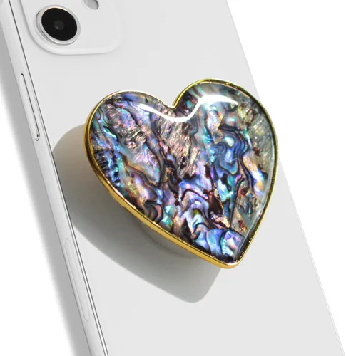 Vista 19 de OnTheGrip - Soporte plegable para teléfono móvil con diseño de concha de mar natural en forma de corazón para teléfono inteligente, tableta