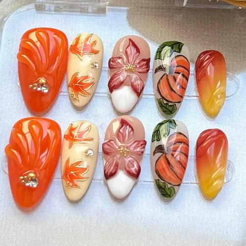 Vista 12 de 24 piezas de uñas postizas de punta francesa a presión, uñas postizas medianas en forma de almendra con diseño de ondas azul oscuro, uñas postizas