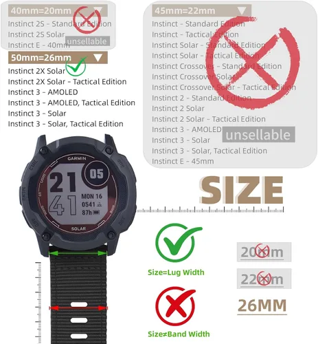 Vista 2 de Correa de reloj Garmin Instinct 2X/Instinct 3 de 1.969 in – Correa táctica de nailon resistente para Instinct 2X Solar, AMOLED, correa de repuesto