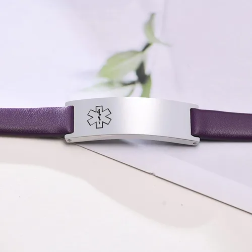 Vista 67 de MPRAINBOW Pulsera de alerta médica personalizada para mujer, correa de reloj de cuero genuino, grabado de doble cara, diabetes, epilepsia, joyería