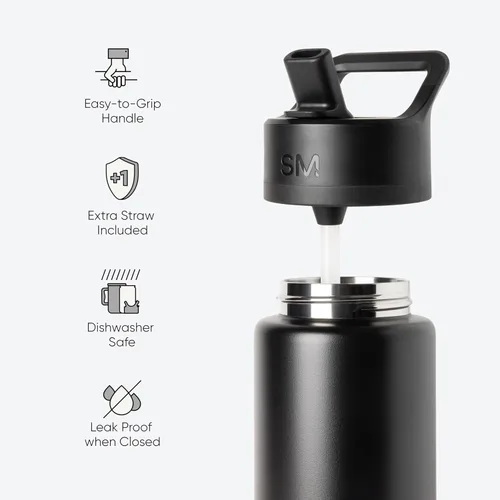 Vista 3 de Simple Modern botella de agua con tapa con pajita, termo de acero inoxidable con aislamiento al vacío, reutilizable, sin BPA, sin fugas