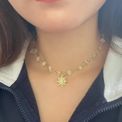 Vista 3 de Collar de piedras preciosas coloridas con cuentas para mujer, cristal curativo natural y piedra bohemia, gargantilla de verano, linda gargantilla