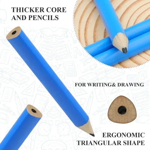 Vista 3 de Lápices triangulares cortos de 3.5 pulgadas para niños en edad preescolar, jardín de infantes, mini lápices triangulares de madera para niños