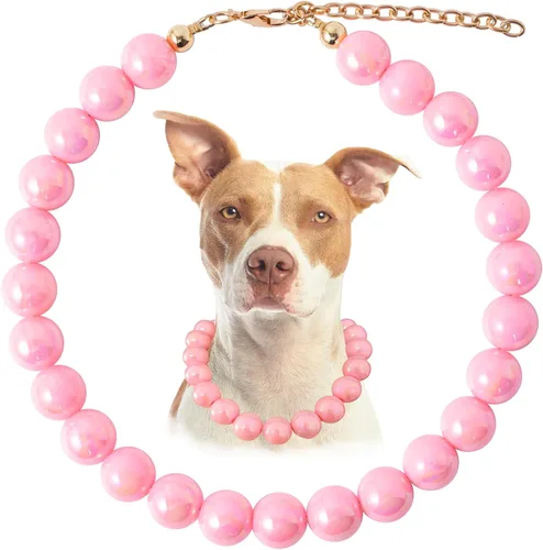 Vista 2 de Collar de perlas con cuentas para perro, hecho a mano, collar de perro elegante con campana, joyería para perros pequeños y cachorros
