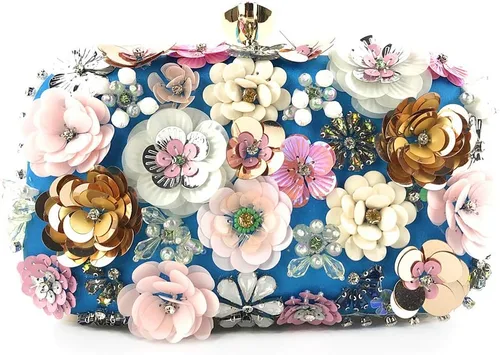 Vista 13 de Bolso de mano con flores para mujer, con cadena, para la noche, bolso de hombro Negro