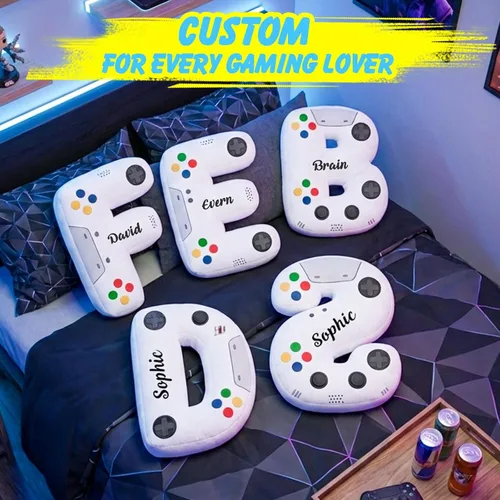 Vista 6 de Almohada personalizada con letras del alfabeto con control personalizado, nombre personalizado e inicial, cojín decorativo de felpa suave