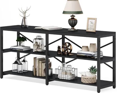 Vista 9 de Tribesigns Mesa Consola Extra Larga de 70.9 Pulgadas, Mesa de Sofá Moderna Detrás del Sofá con Estantes de Almacenamiento, Mesa Industrial de 3