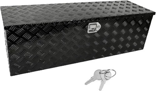 Vista 9 de Caja de herramientas de aluminio negro resistente de 16 x 7.5 x 10 pulgadas con cerraduras y llave de cierre con mango en T, caja de herramientas