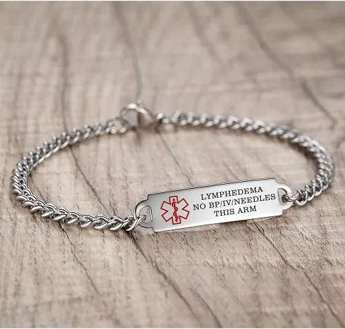 Vista 8 de Pulseras de identificación de alerta médica de 6.5 "-8.5" para mujeres, pulseras de emergencia médica de acero inoxidable, grabado gratuito