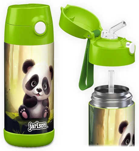 Vista 22 de Jarlson® CHARLI - Botella de agua para niños [12 onzas], botella térmica de acero inoxidable con pajilla, botella de agua aislada a prueba