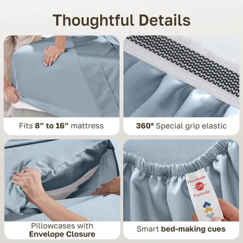 Vista 52 de California Design Den Sábanas de Algodón Egipcio 100%, Juego de Sábanas de Lujo Auténtico Certificado Tamaño Full con Bolsillo Profundo, Satén Suave
