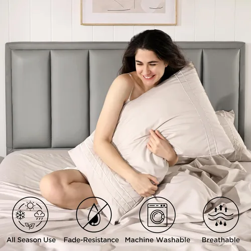 Vista 5 de Juego de sábanas tamaño individual con funda de almohada bordada, sábanas de microfibra ultrasuave de 3 piezas, comodidad de hotel de lujo, sábana