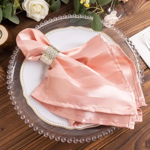 Vista 10 de Efavormart - Paquete de 5 servilletas de tela de satén a rayas color champán, reutilizables, sin arrugas, 20 x 20 pulgadas, para bodas, fiestas