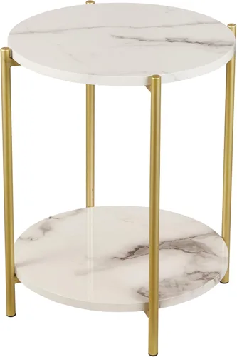 Vista 9 de Gawicpy - Mesa auxiliar de 2 niveles redonda, mesa de café plegable, mesa de sofá simplificada, mesa de acento para interiores y exteriores