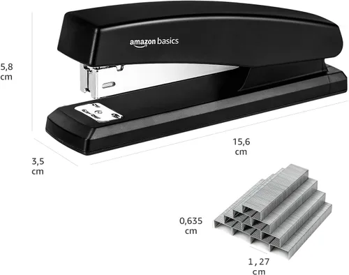 Vista 3 de Amazon Basics Engrapadora con 1000 grapas, engrapadora de oficina, capacidad para 25 hojas, antideslizante, color negro
