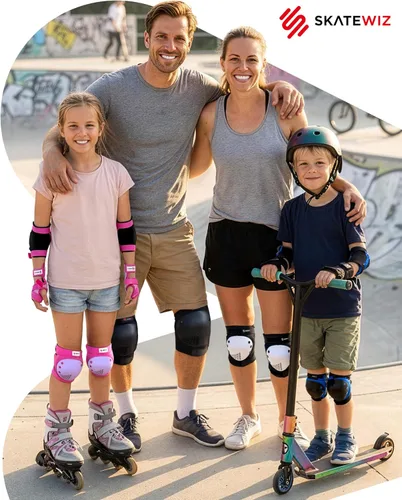 Vista 2 de SKATEWIZ Juego de almohadillas de protección para patineta para niños y adultos - Smash - Almohadillas para patines [6 piezas] con protectores