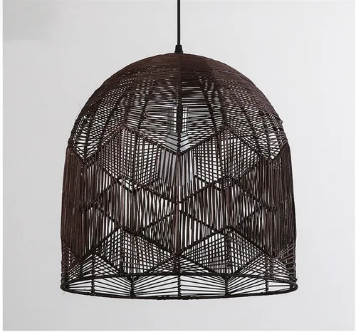 Vista 6 de Lámpara colgante de bambú de ratán natural rústico, lámpara colgante de techo de mimbre tejida a mano estilo bohemio, candelabro retro de granja