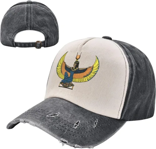 Vista 2 de Cotton Low Profile Dad Hat Egyptian-Goddess-Angel Unisex Washed Baseball Cap Casual Dad Ball Hat Black and White