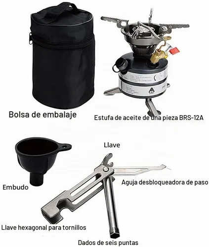 Vista 2 de Mini estufa de gasolina portátil ligera para acampar de combustible líquido de una sola pieza al aire libre