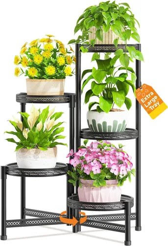 Vista 12 de LASZOLA Soporte plegable para plantas de interior de 7 niveles para múltiples macetas grandes, estante ajustable alto y resistente con bandeja de 10