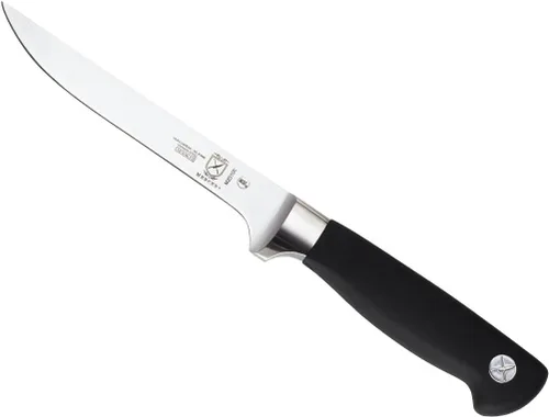 Vista 2 de Cuchillo para carne forjado Mercer Culinary Genesis de 10 pulgadas, Cuchillo rígido, forjado para deshuesar, 15,24 cm, 6", Acero/negro