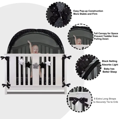 Vista 8 de Tienda de cuna de seguridad para mantener al bebé en Pop Up Mosquitero Netting Canopy Mesh Cover para niños pequeños - Negro