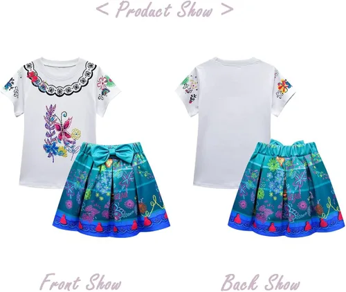 Vista 5 de Meiniyea Mirabel Costume Dress for Girls Cartoon Luisa Costume Printing Cosplay Princess Dress Outfits with Little Bag