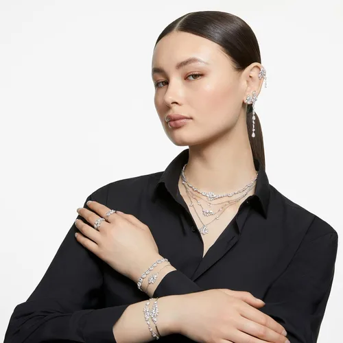 Vista 7 de SWAROVSKI Gema Crystal Cocktail Ring Pair Jewelry Collection, Rhodium Tone Finish
