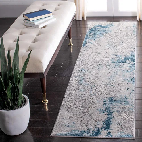 Vista 7 de SAFAVIEH Meadow Collection - Alfombra decorativa de 2 x 5 pies, gris claro y rosa, diseño abstracto moderno, no desprende pelusa y de fácil cuidado