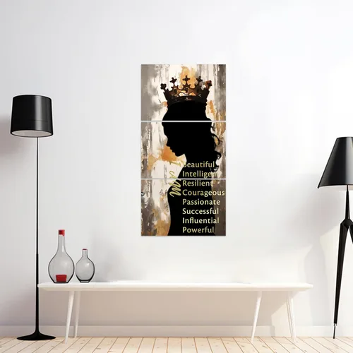 Vista 3 de ZXHYWYM Arte de pared afroamericano de 3 piezas, imágenes de mujeres negras, pinturas de corona dorada, lienzo motivacional para sala de estar